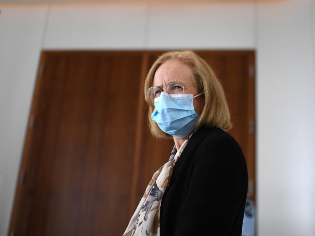 BRISBANE, AUSTRALIA - NewsWire Photos - JULY 6, 2021.Queensland Chief Health Officer Dr Jeannette Young looks on during a media conference to provide a Covid update.Picture: NCA NewsWire / Dan Peled
