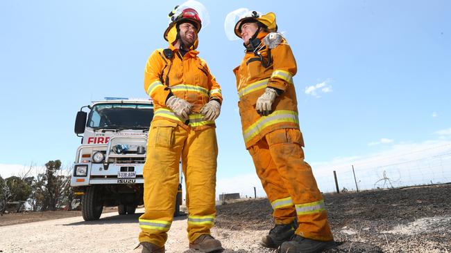 Hamley Bridge CFS brigade members Cameron Weiss and Kate Van Dijk mopping up at Edithburgh. Picture: Tait Schmaal