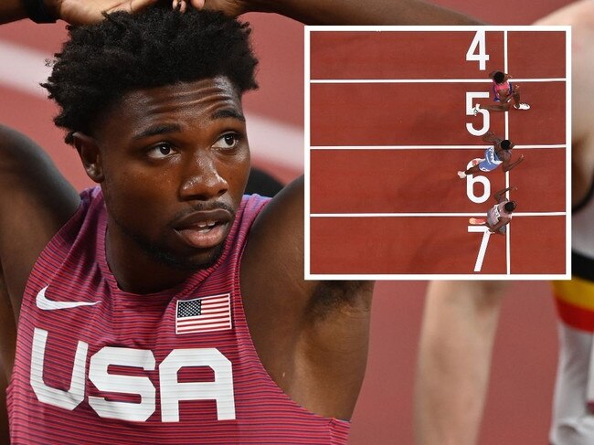 Noah Lyles slowed down before the finish line and ended up finishing third in a photo-finish.