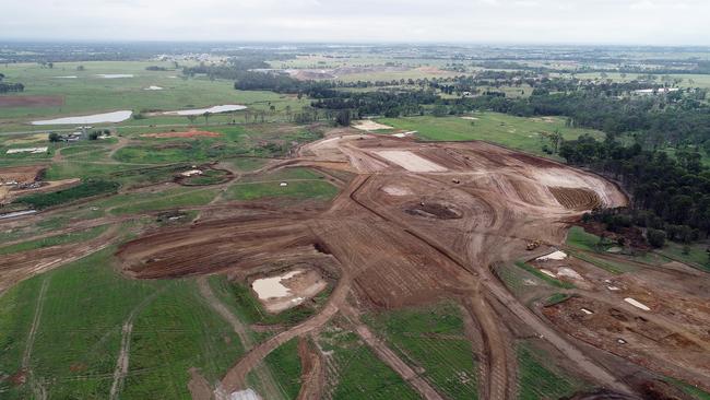 Exclusive look at the Badgerys Creek Airport site as of mid-December 2018. Aerial view of the work site being levelled. Picture: Sam Ruttyn