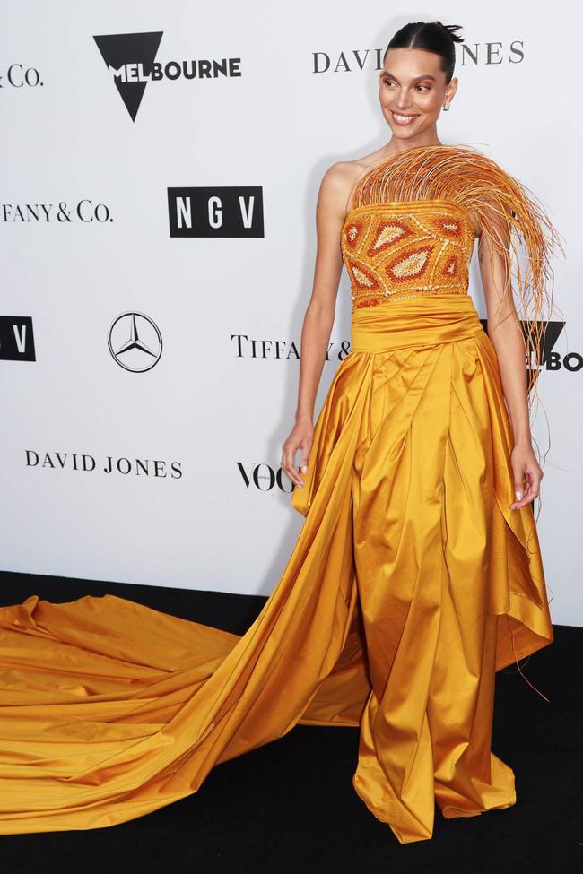 Charlee Fraser wears custom Maara Collective at the NGV Gala in 2022. Image credit: Getty Images