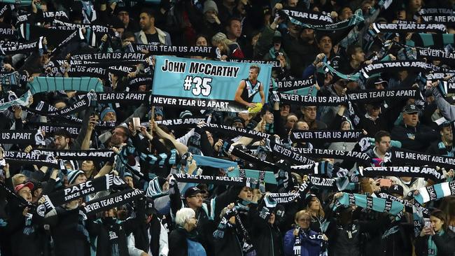 Port Adelaide fans at last year’s elimination final. Picture Sarah Reed