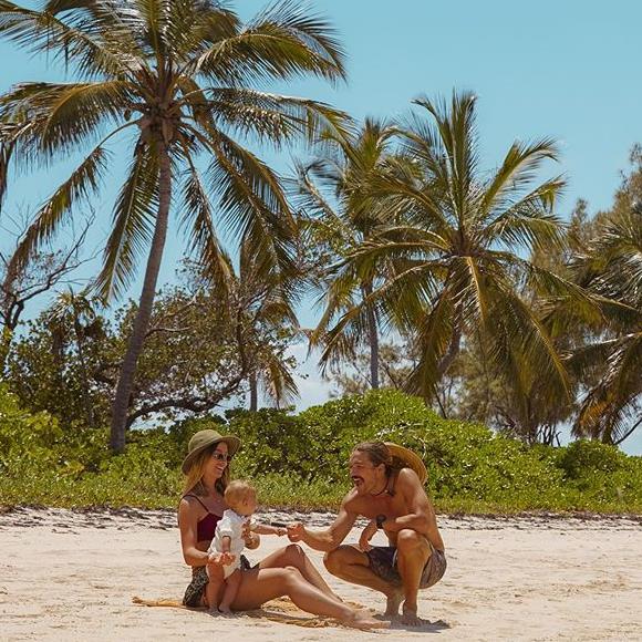 Elayna Carausu and Riley Whitelum with their son Lenny enjoying their travels. Picture: Instagram