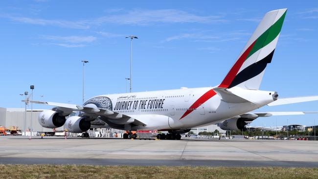 The repaired plane at Brisbane Airport. Picture: Steve Pohlner