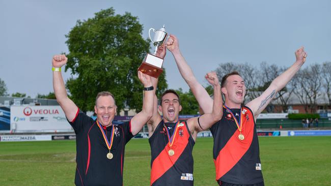 TTG Coach Justin Maschotta has revealed former captain Chad Schoenmakers (middle) retired for season 2024. Picture: Brenton Edwards