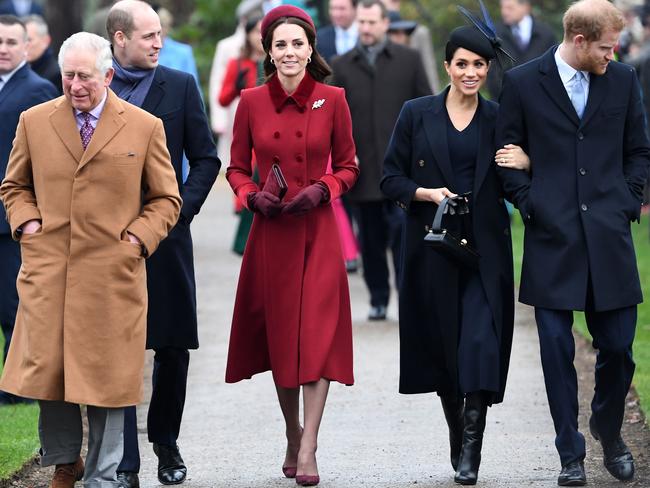 In happier times … Prince Charles, Prince William, Kate Middleton, Meghan Markle and Prince Harry in 2018. Picture: AFP