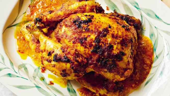 Nonya roast chicken with turmeric and lemongrass.