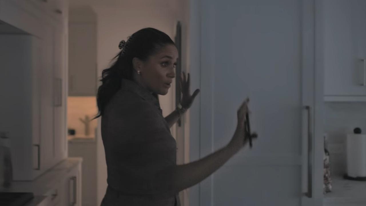 A scene from Harry & Meghan Netflix series where Prince Harry claims Prince William helped an aide leak information about Meghan. Picture: Netflix