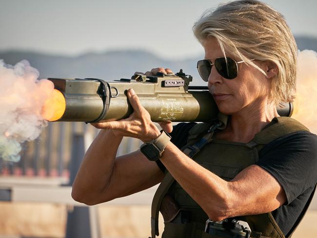 Linda Hamilton in a scene from the movie Terminator: Dark Fate. Supplied by Paramount Pictures.