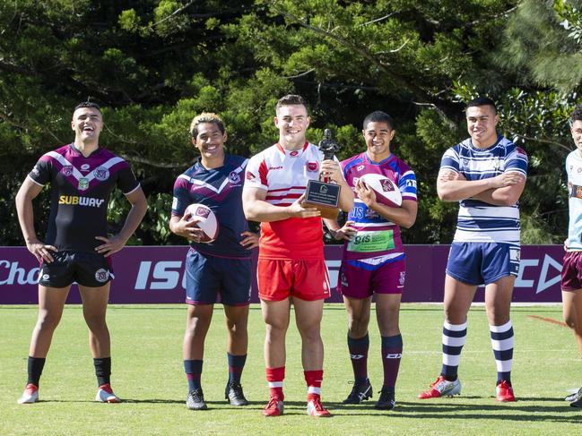 Tony Francis, Deijion Leugaimafu, Damon Somerville, Joshua Pese, Xavier Va'a and Siaosi Tonga. Langer Cup launch. Thursday June 25, 2020. Picture: Renae Droop