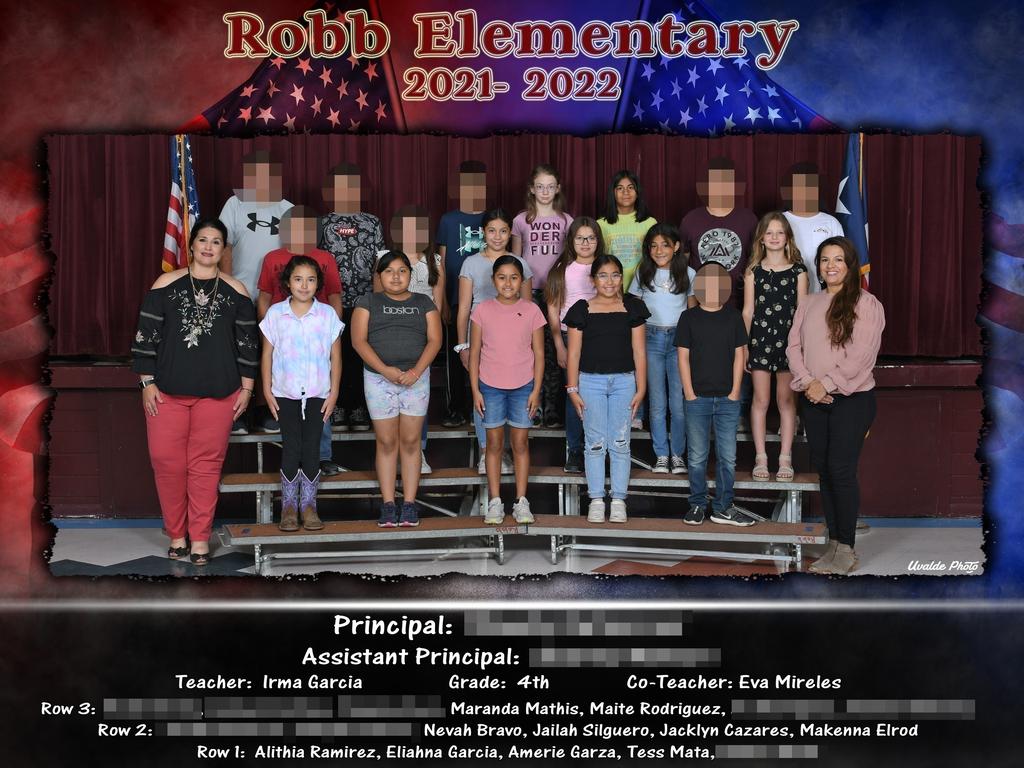 Two teachers and children from this class were shot and killed. Surviving children’s names and faces have been blurred to protect their privacy. Picture: Uvalde Photo/Nancy and Art Sutton