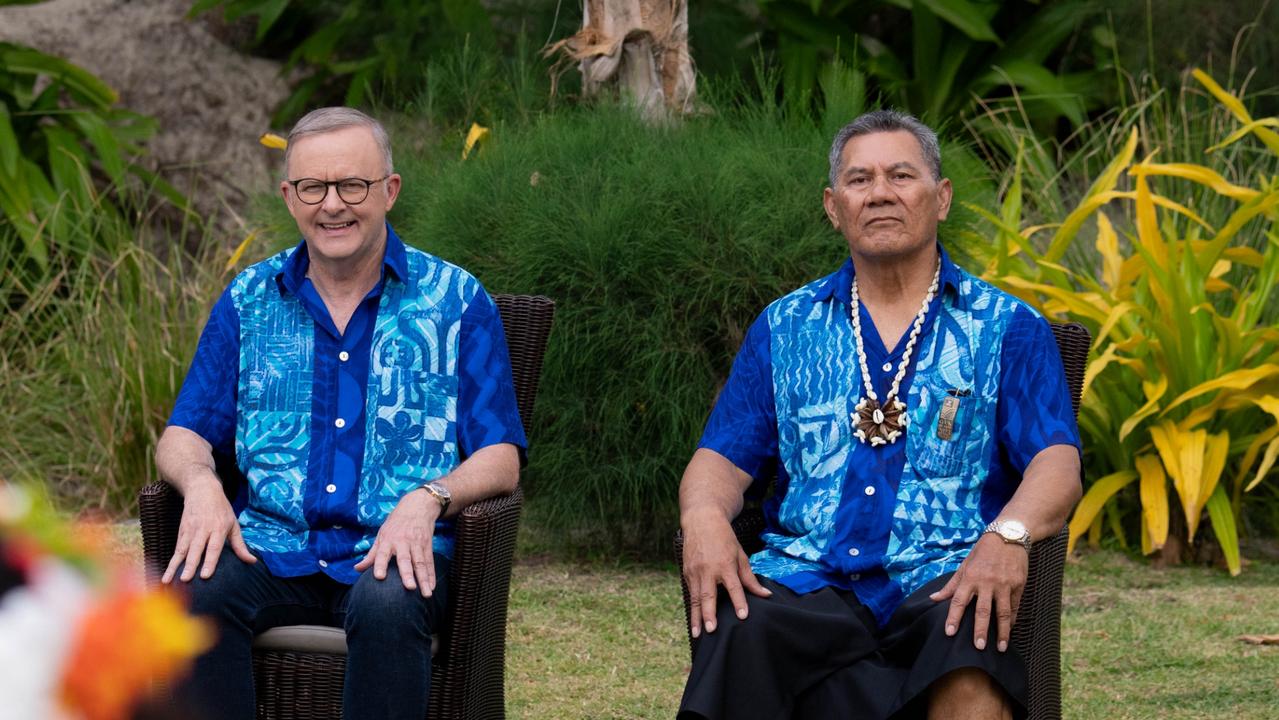 Australian Prime Minister Anthony Albanese signed a treaty with Tuvalu Prime Minister Kausea Natano to be known as the ‘Falepili Union’. Picture: X