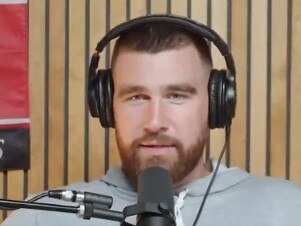 NFL star Travis Kelce records his podcast. Picture: X