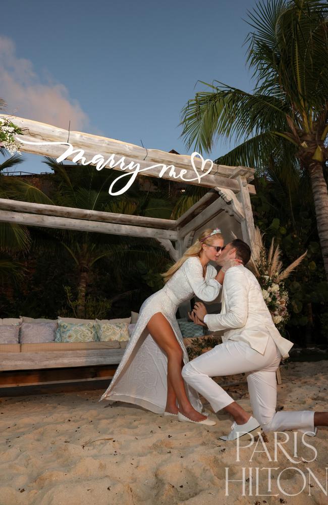 Reum got down on one knee for the proposal. Picture: ParisHilton.com