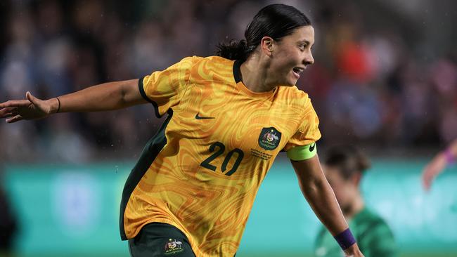 Sam Kerr will hopefully fire the Matildas to home glory in July. Picture: Getty
