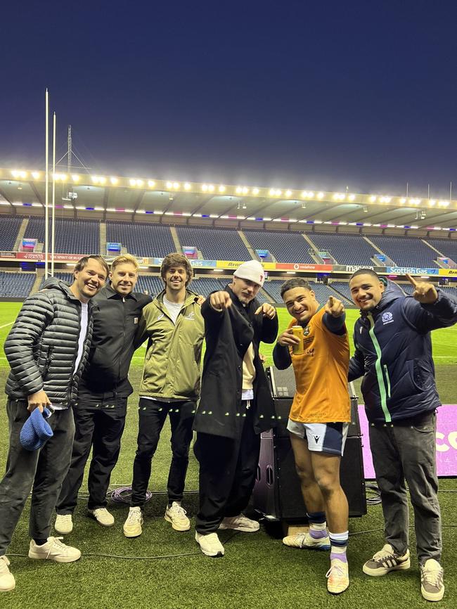 Angus Crichton with close friend and Scotland captain Sione Tuipulotu.