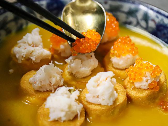 Ho Jiak’s pumpkin puree with tofu and spanner crab. Picture: Jenifer Jagielski