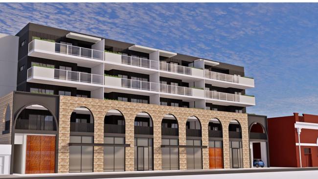 The proposed apartment, townhouse and office development for 151-155 Payneham Rd, St Peters which will replace the existing Adelaide Appliance centre. Design: Tectvs