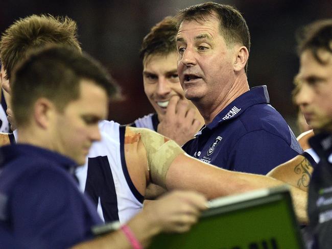 Ross Lyon has been accused of coaching not to win by AFL great Wayne Carey. Picture: AAP