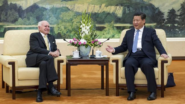 Former prime minister John Howard meets China’s President Xi Jinping in Beijing in July 2014. Picture: Xinhua/Wang Ye