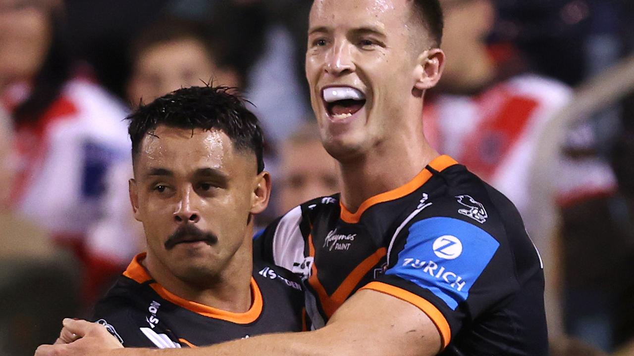 Jayden Sullivan has been released to sign with the Rabbitohs for 2025, but he remains contracted to the Wests Tigers for the following two years. Picture: Jason McCawley/Getty Images