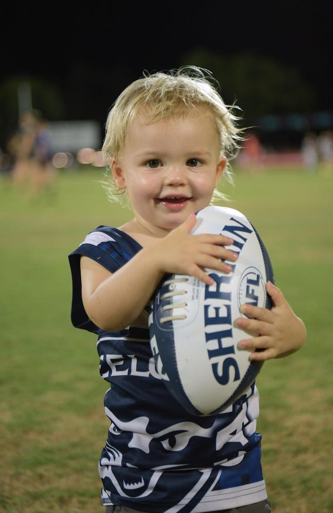 Huxley Hanson (2) wearing Geelong colours in support of Gary Ablett Jr. Picture: (A)manda Parkinson