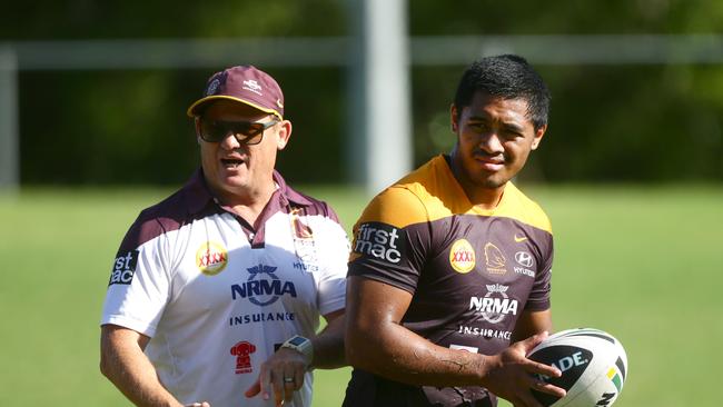 Kevin Walters and Anthony Milford at Brisbane Broncos training. Pic Darren England.