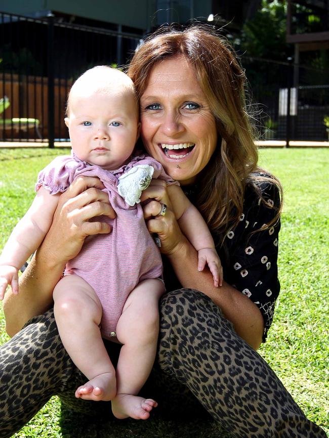 Country singer Kasey Chambers with her 3-month-old daughter Poet Poppin at their Copacabana home on the NSW Central Coast.