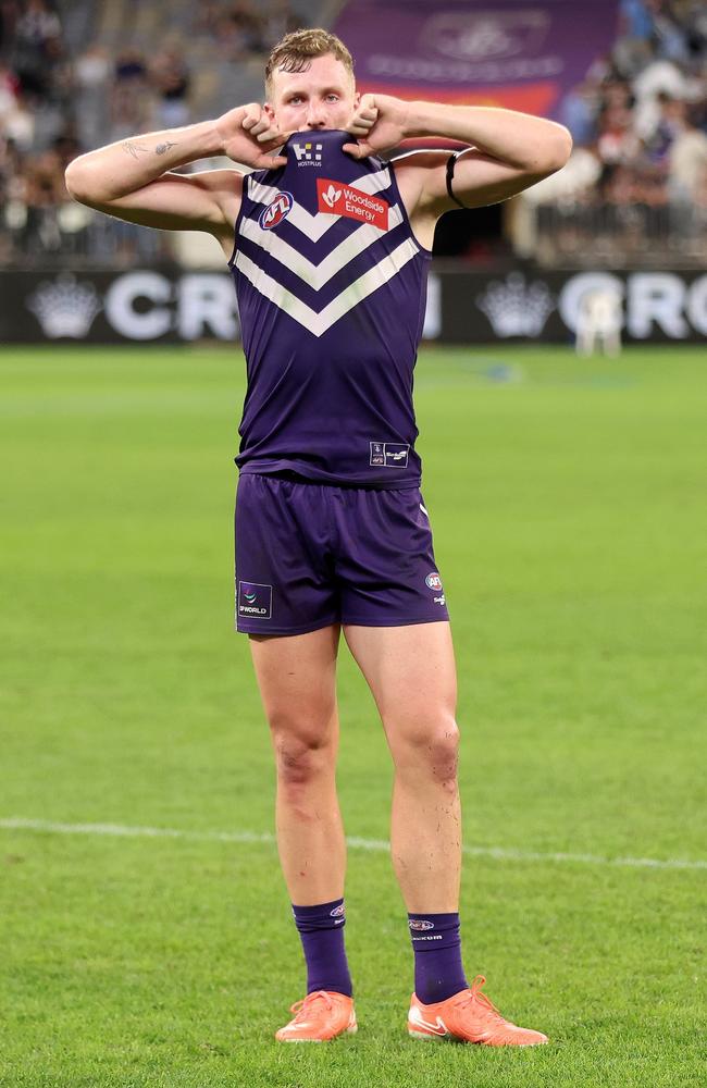 Josh Treacy after the loss to Collingwood. Picture: Janelle St Pierre/AFL Photos