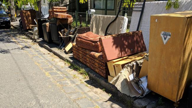 some of the hard rubbish waiting to be collected from Marwick St in Flemington.