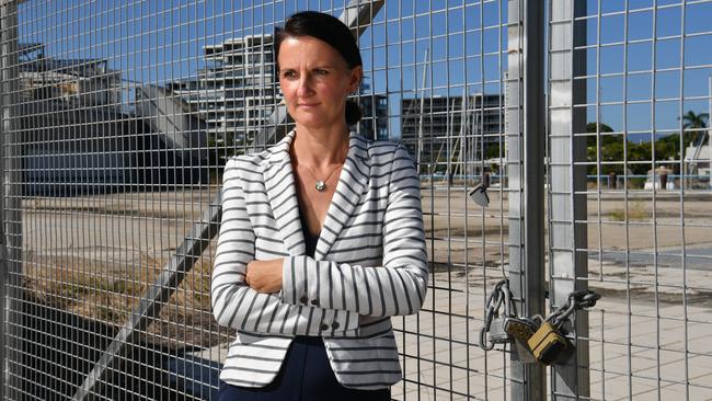 Townsville Enterprise CEO Claudia Brumme-Smith at empty site of the proposed new aquarium in Flinders Street. Picture: Evan Morgan