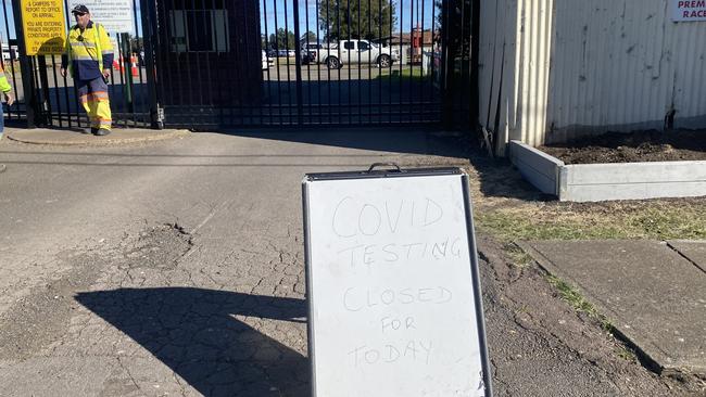 The testing clinic near Maitland Showgrounds was at capacity by 1pm on Thursday. Picture: Amy Ziniak