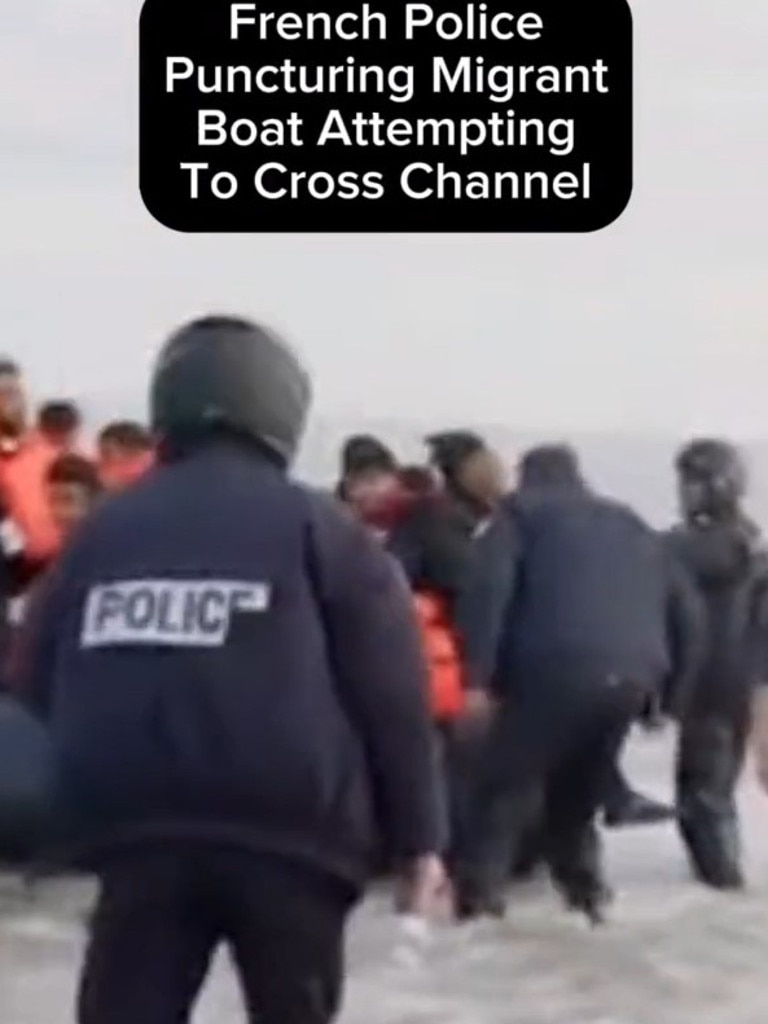 Around a hundred migrants overpowered French authorities to embark on a journey to the UK. Picture TikTok