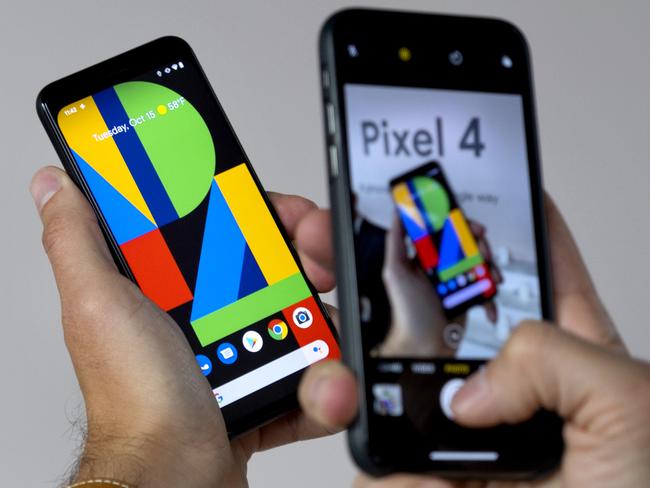 A Google Pixel 4 phone is photographed at an event announcing the product. Picture: AP