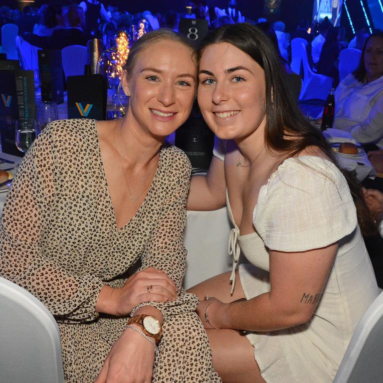 Kelsie Melrose and Georgia Brown at Gold Coast Titans Awards night at The Star Gold Coast. Picture: Regina King.