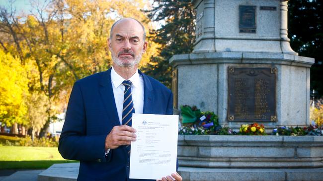 State Veterans Affairs Minister Guy Barnett has vowed to keep fighting for Teddy Sheean to be awarded a Victoria Cross. Picture: PATRICK GEE