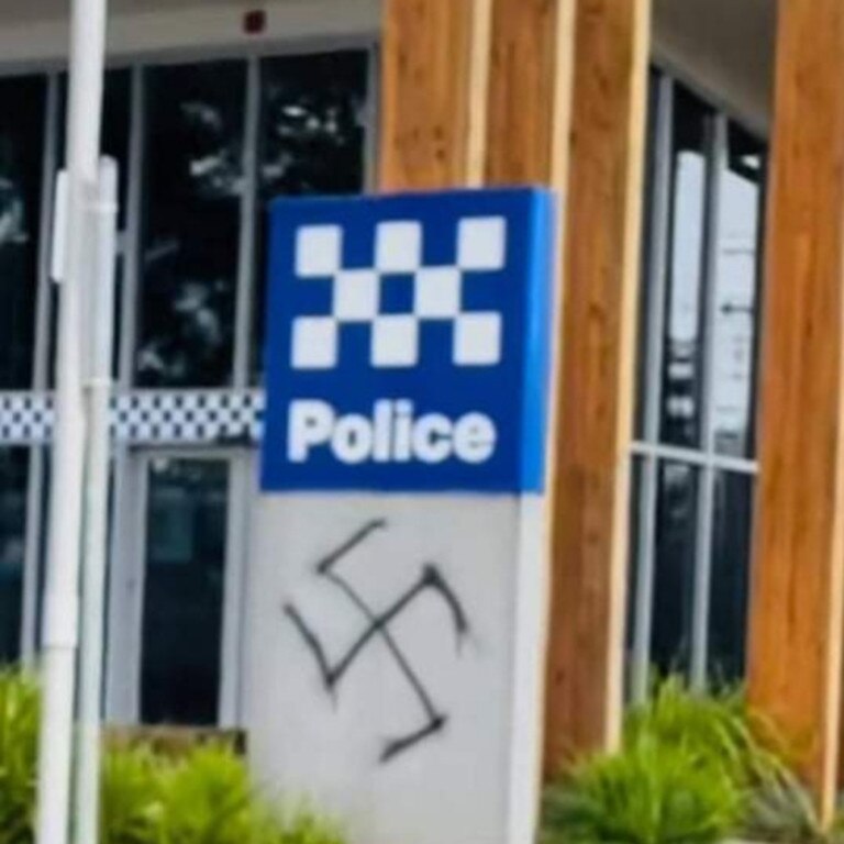 Emerald police station was vandalised by a Nazi swastika on August 29, 2021. Picture: Facebook