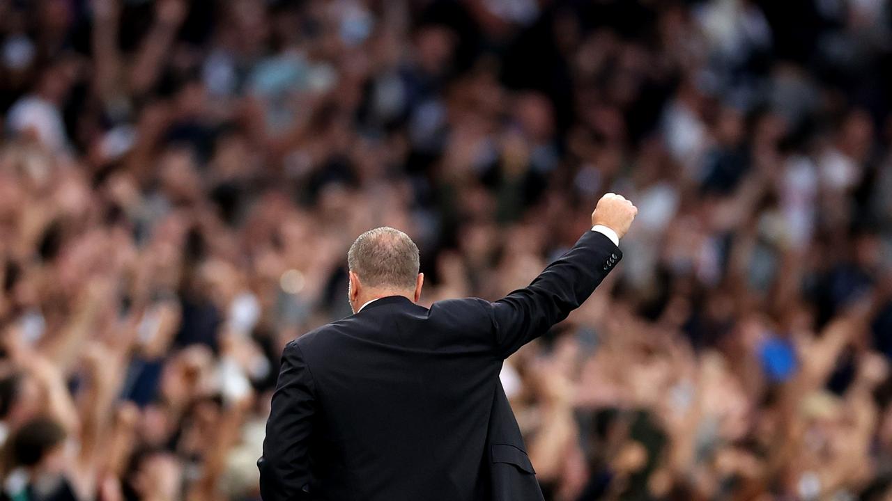 LONDON, ENGLAND - SEPTEMBER 30: Ange Postecoglou, Manager of Tottenham Hotspur, celebrates a goal during the Premier League match between Tottenham Hotspur and Liverpool FC at Tottenham Hotspur Stadium on September 30, 2023 in London, England. (Photo by Ryan Pierse/Getty Images)