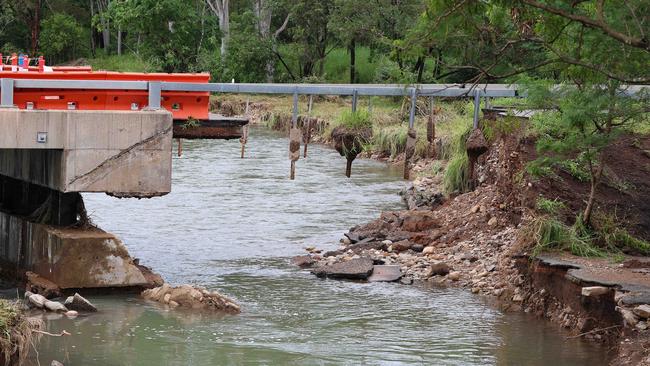 The Ollera Creek bridge has been destroyed by floodwater. Picture: Adam Head