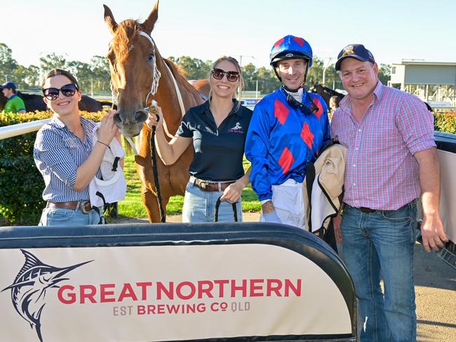 Honkytonk Diva surges late to win the Rockhampton Newmarket for trainer Clinton Taylor and jockey Justin Stanley. Picture: Caught In The Act Photography CQ