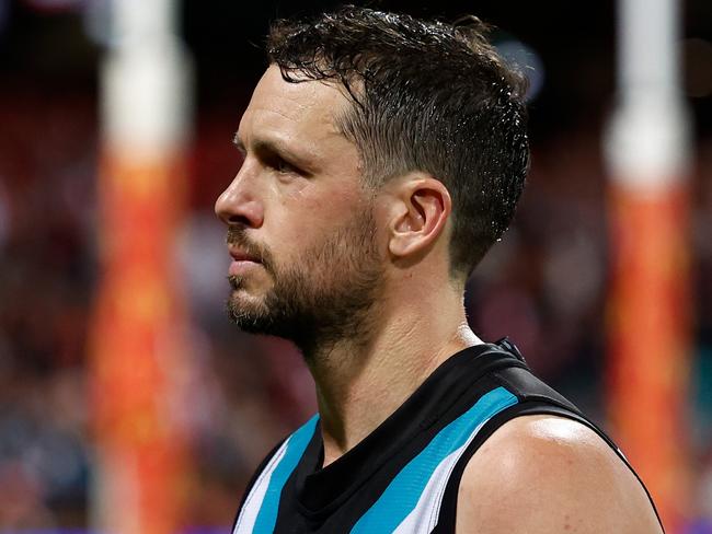 SYDNEY, AUSTRALIA - SEPTEMBER 20: Travis Boak of the Power looks dejected after a loss during the 2024 AFL First Preliminary Final match between the Sydney Swans and the Port Adelaide Power at The Sydney Cricket Ground on September 20, 2024 in Sydney, Australia. (Photo by Michael Willson/AFL Photos via Getty Images)