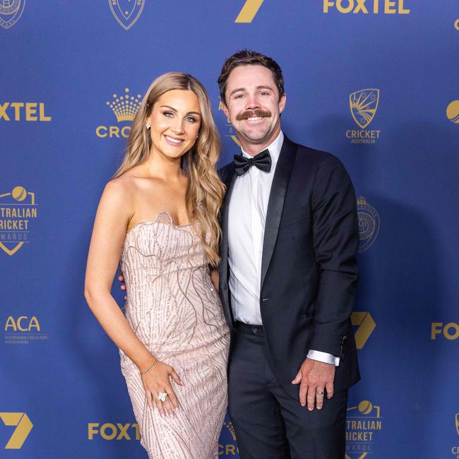 2024 Australian Cricket Awards red carpet. Travis Head and Jessica Davies. Picture: Jake Nowakowski