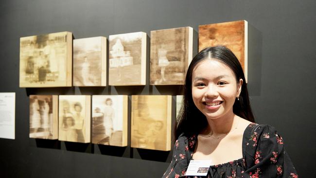 Olivia Phoon, St Andrew's Cathedral School, with her work 'Hazy recollections'. Photo: Mim Stirling