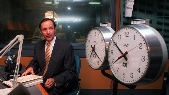 Paul Keating arrives for a radio interview to sell the budget.