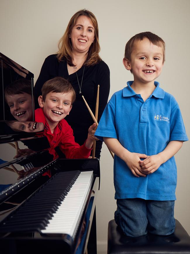 Karen Rutland poses with her musical kids, Indy, 8 and Clay, 4. Picture: Matt Loxton