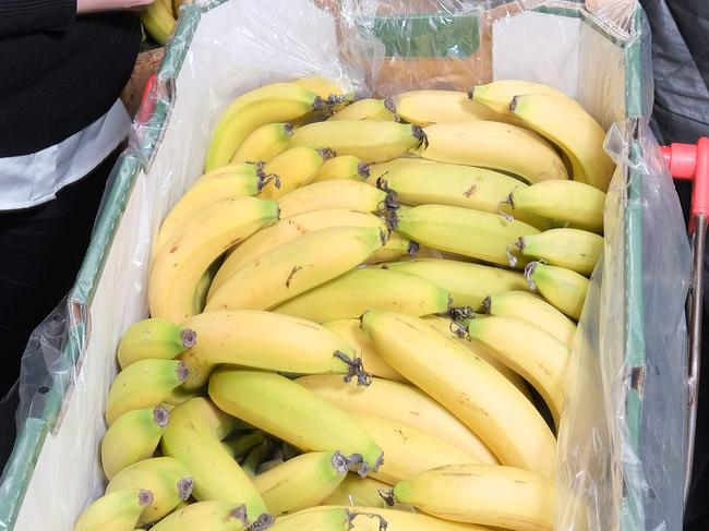 This is to launch our cost of living "cheapest" series. Geelong North  Fruit shop Nardi owners with heaps of bananas Joe and Rachel Pino.Picture: Mark Wilson