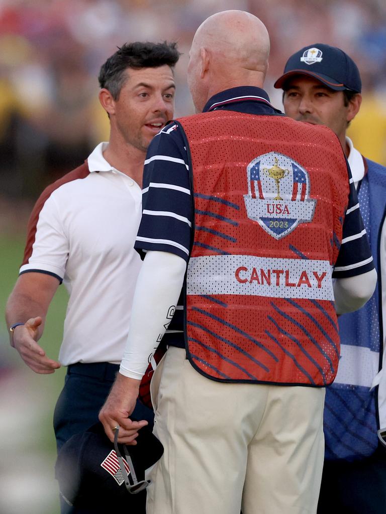 Tensions were high between McIlroy and Joe LaCava. (Photo by Patrick Smith/Getty Images)