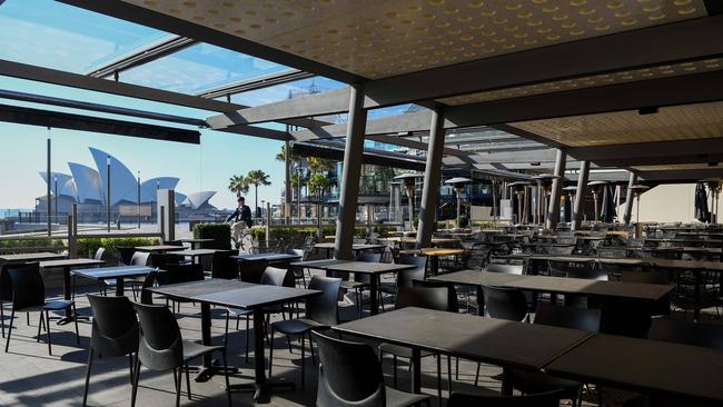 Empty tables and chairs at The Rocks in Sydney. Picture: NCA NewsWire/Bianca De Marchi