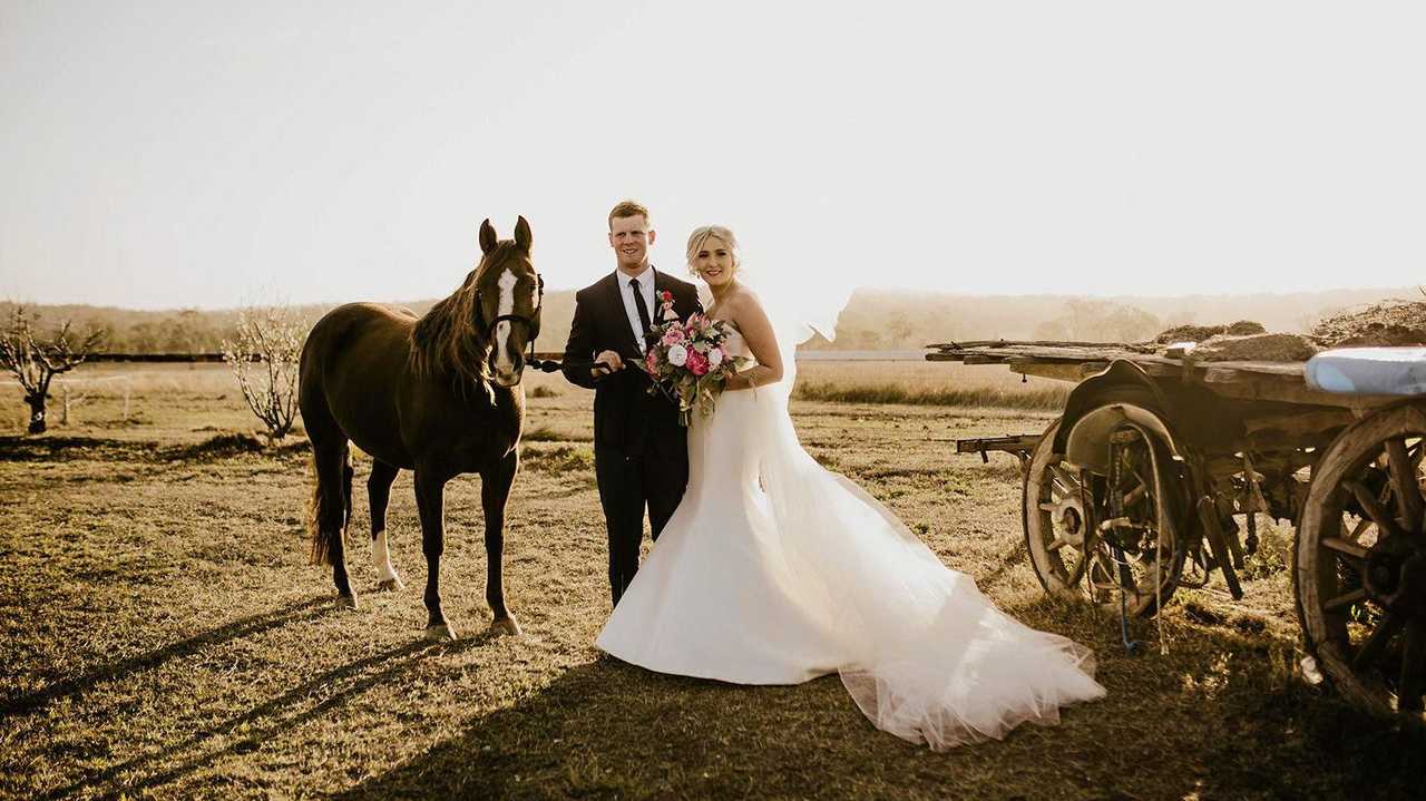 BEAUTIFUL DAY: Family and friends celebrated Shelbi and Mitchell's wedding at St Mary's Church in Warwick. Picture: Leah Cruikshank