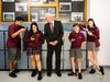 Year 11s and year 9s, Priyash Uppal, Stephani Vottari, Principal David Harriss, Ryley Schroeder and Jemma Manfre with their mobiles at Underdale High, which has banned phones from class to help kids to concentrate on their work in Adelaide, Friday, June 28, 2019. (The Advertiser/ Morgan Sette)